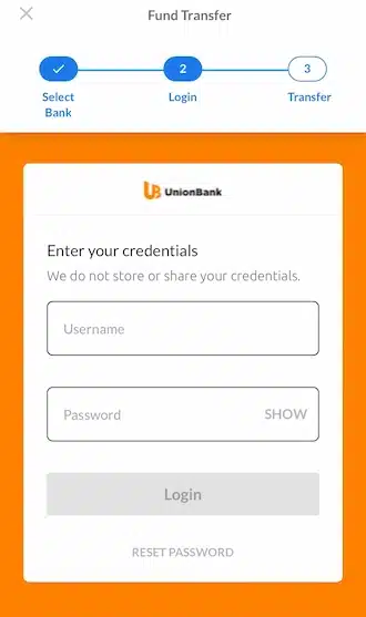 Step 3: Log in to your bank account and transfer money.